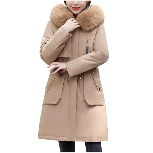 fartey Long Coats for Women Water-Repellent Winter Thicken Puffer Jacket Fuzzy Hooded Fashion Jacket Windbreaker with Pockets