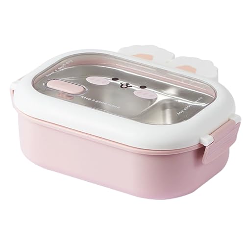 Fiambrera para comida caliente, lonchera aislada para niños, 950 ml de acero inoxidable con aislamiento de conejo lindo, contenedor térmico a prueba de fugas con 2 compartimentos para niños estudiant