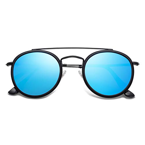 SOJOS Small Retro Round Polarized Sunglasses UV400 Double Bridge Sunnies SUNSET SJ1104
