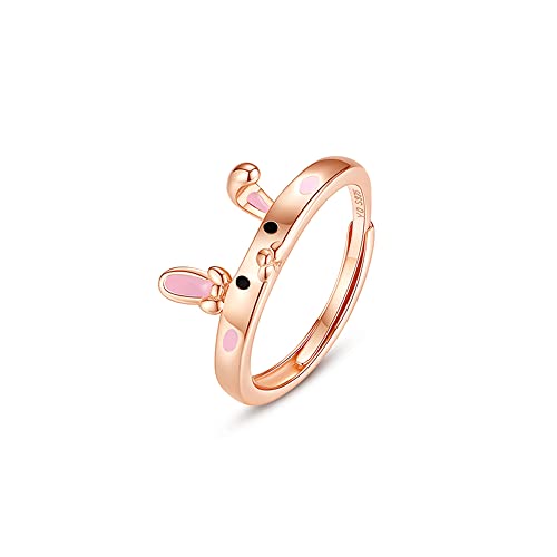 Cute Rabbit Sterling Silver Ring for Women Minimalist Bunny Adjustable Finger Band Open Statement Ring Engagement Eternity Rings Promise Ring Dainty Jewelry Gifts