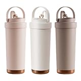 Ceprznvey Vaso aislante, vaso con revestimiento de cerámica, botella de acero inoxidable, tapa a prueba de fugas con popote, diseño de bebida directa, gimnasio, viajes, escuela, uso diario, 2.76 x