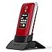 Easyfone Prime-A1 Pro 4G Flip Cell Phone for Seniors | Easy-to-Use | Big Buttons | Clear Sound | SOS & Block Button | Photo Speed Dial | SIM Card Included and Charging Dock (Red)
