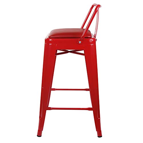 Gia 24-Inch Counter Height Low Back Metal Stool Chair With Red Vegan Leather Seat, Red, Set Of 2 #TOP4