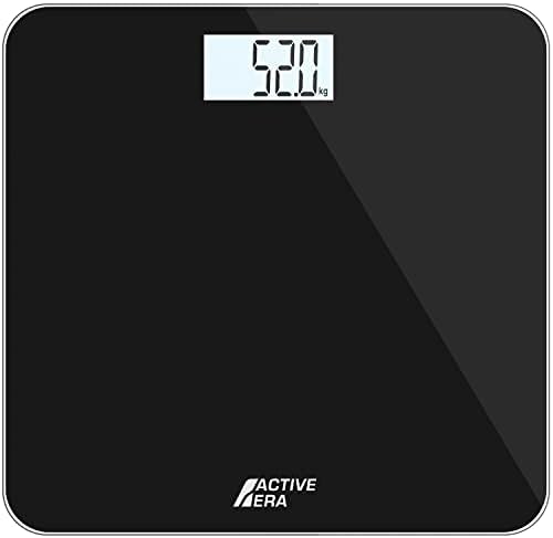 Active Era Weight Scales - Ultra Slim Digital & Compact Bathroom Scale for Body Weight with Tempered Glass, Backlit Display & High Precision Sensors for Accurate Weighing (Stone/kgs/lbs) - Gloss Black