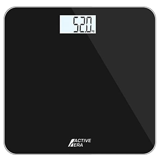 Active Era® Ultratunn Digital Badrumsvåg med Exakt Precisionssensor och Härdat Glas (sten/kilo/lbs) - Blank svart