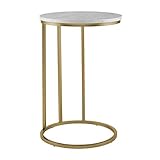 Walker Edison Furniture Company Modern Round Side End Accent Table Living Room, C, Marble/Gold