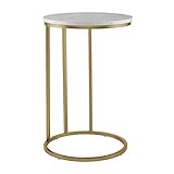 Walker Edison Ophelia Contemporary Metal and Glass Round C Accent Table, 16 Inch, Marble and Gold