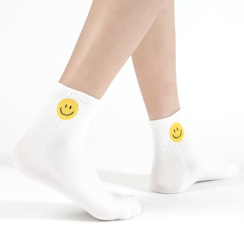 Image of Womens Cotton Crew & Ankle Socks, Cute Smiley Face Funny Character Size 6-9