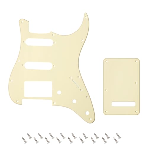 Banworks Golpeador 1 capa Strat HSS golpeador SSH de 11 orificios placa protectora para trémolo con placa posterior juego de cubiertas para trémolo de 6 orificios para Strat Standard ST JT/HB 09