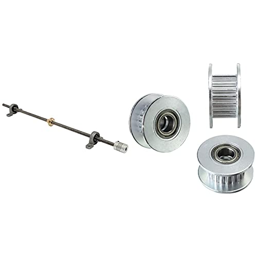 Lysee 3D Printer Parts & Accessories - 1x T8 Screw Lead Screw 400mm Steel Lead Screw Shaft Nut Mounting & 3X 20T Dia.5mm Bore 6mm GT2 Belt Smooth Idler Pulley - (Color: As Shown)