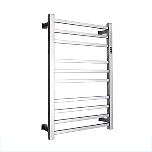 KJSHXYG Calentador de Toallas eléctrico Cuadrado de 10 Barras, toallero de Pared de Acero Inoxidable 304 Pulido a Espejo, con Temporizador, Tubo Cuadrado.