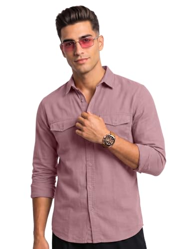 Image of Veirdo Men's Pure Cotton Utility Shirt | Full Sleeve Casual Button-Down with Dual Chest Pockets | Stylish & Comfortable Everyday Wear | Colors: Beige, Black, Maroon, Olive, Rust & White