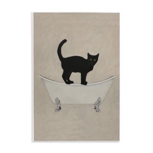 Image of Stupell Industries Black Cat Simple Claw Foot Bathtub Bathroom Painting, Design by Coco de Paris, Tan, 13 x 19