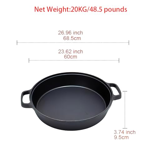 LI-GELISI Deepened flat-bottom cast iron frying pan, double-handle thickened uncoated old-fashioned iron pot, pancake and steak frying household multi-purpose large iron pot(24 inch)