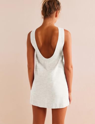Image of VIUTIL Womens Summer Linen Mini Dress Boat Neck Low Back Sleeveless Tank Dresses with Pockets 2026 Vacation Outfits