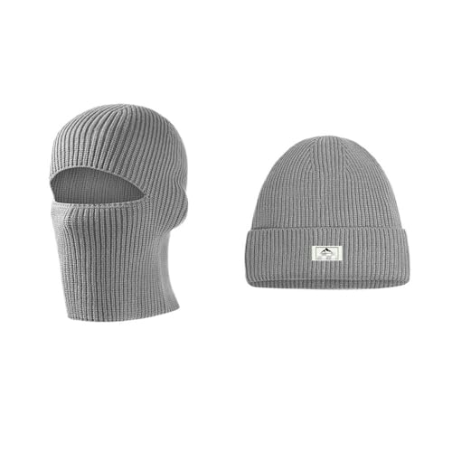 Gorro de invierno 2 en 1, gorro de punto cálido, pasamontañas, resistente al viento, de cara completa, para esquí, ciclismo, orejeras, gris, Talla única