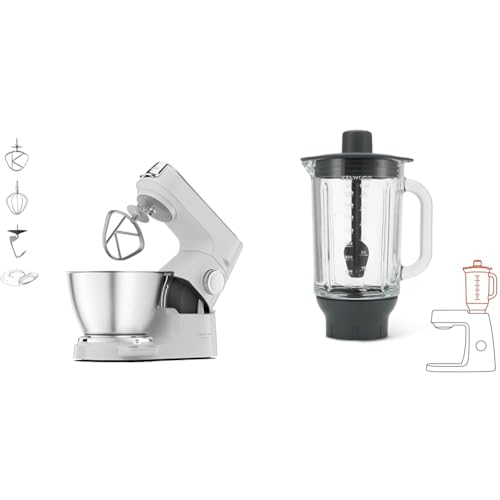 Kenwood Titanium Chef Baker KVC65.001WH, Küchenmaschine & ThermoResist Glas-Mixaufsatz KAH359GL