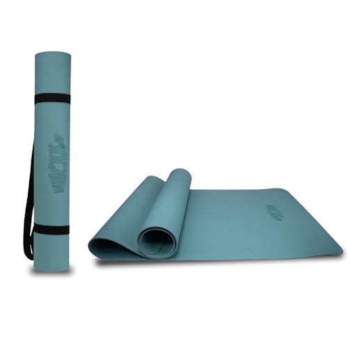 Whackk TPE 4mm Alignment Yoga Mat|Fog Blue|TPE Non-Slip Yoga & Exercise Mat with Carry Strap|Non toxic Lightweight, Eco-Friendly I Yoga & Pilates Exercise Fitness