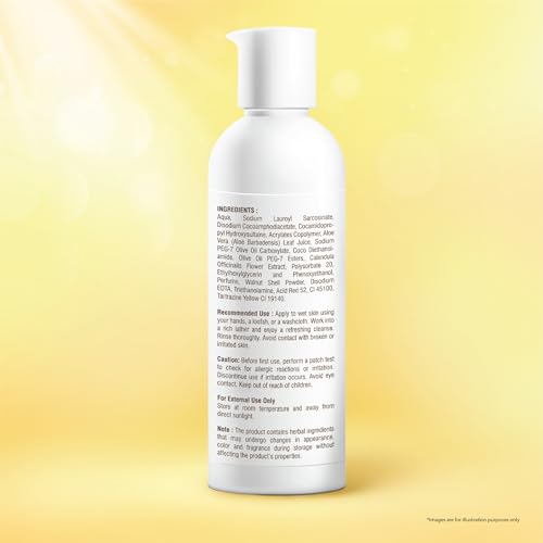 Image of Calendula Body Wash with Aloe Vera & Walnut Shell | Gentle Exfoliating & Hydrating Shower Gel for Smooth & Glowing Skin | Sulphate & Paraben Free | Unisex | 250ml