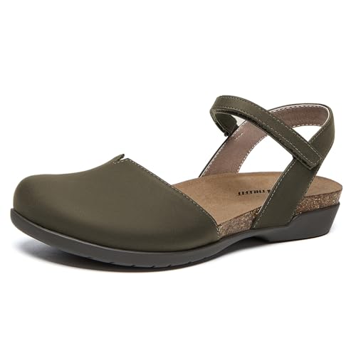 Image of Athlefit Women's Closed Toe Sandals Comfort Cork Footbed Arch Support Flat Sandals