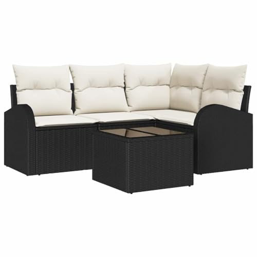 vidaXL Ensemble de Canapés avec Coussin 5 pcs Noir et Blanc polyrotin, Jardin et terrasse, canapé Moderne d'extérieur, sectional modulable Durable, sièges...