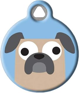 Dog Tag Art Buggy Pug Boy Personalized Pet ID Tag for Dogs, Silent Polymer Coated Nametag with Customized Identification Information - Small .875