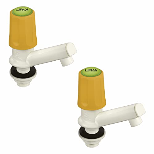 Image of LIPKA Pack of 2 Grand Pillar Tap Faucet | PTMT Water Tap | Ivory /Yellow Color |
