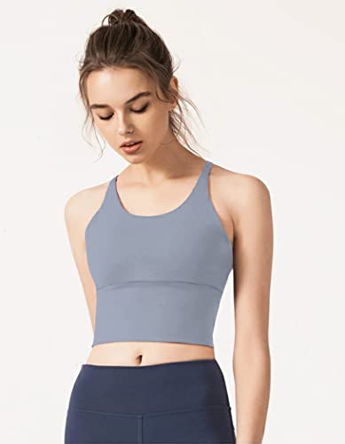 Image of Redqenting Longline Sports Bra for Women with Removable Padded,Sexy Criss Cross Back Strappy Yoga Bras Workout Tank Tops
