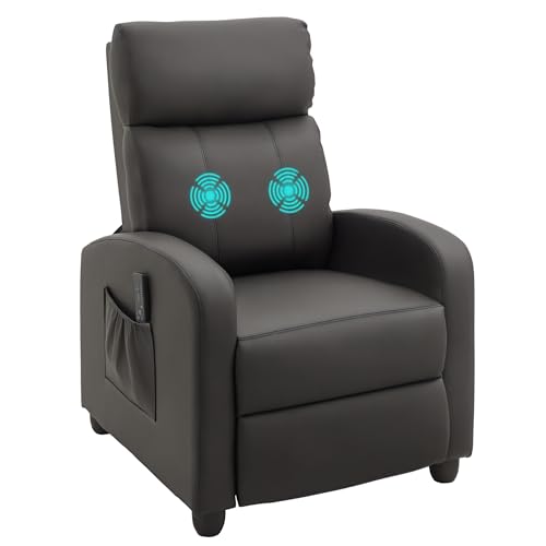 HOMCOM Sillón de Masaje Sillón Relax Reclinable con Mando a Distancia 2 Zonas de Masaje 8 Programas 5 Niveles de Intensidad 1 Bolsillo Lateral y Temporizador Tapizado en PU 68x88x98 cm Marrón