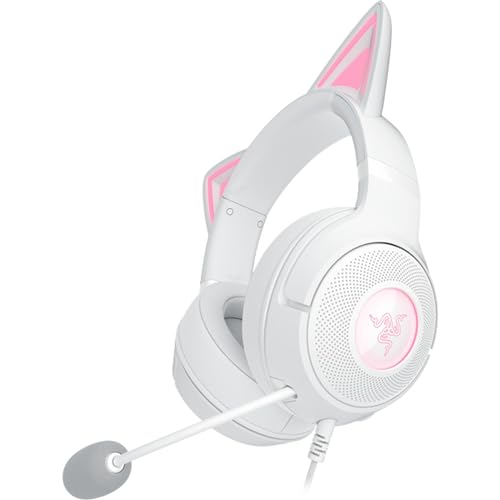 Razer Kraken Kitty V2 - Kabelgebundenes RGB-Headset mit Kitty Ohren für Gaming und Streaming (325 g, Triforce 40 mm Treiber, HyperClear Cardioid Mic, Surround Sound) Weiß