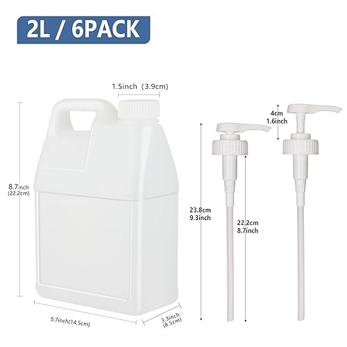 6 Pack 64 oz Clear Plastic Jugs with Pumps, Camping Water Jug Storage Containers with Ergonomic Handle, HDPE Containers Soaps (0.5 Gallon With Pump)2