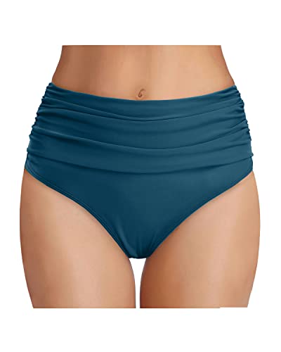 Image of Tempt Me Women's High Waisted Bikini Bottom Tummy Control Ruched Bathing Suit Swim Bottom