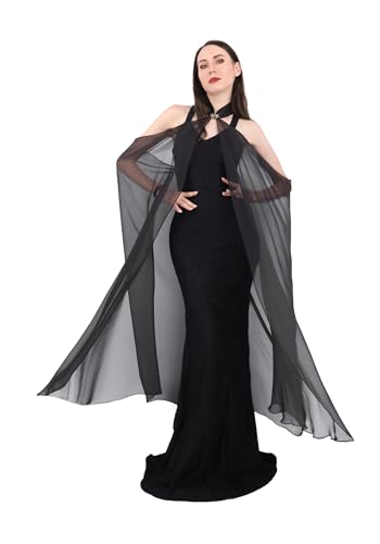 KUOIN Women's Chiffon Sheer Cape Gothic Tulle Cloak Halloween Wedding Bridal Collared Shawls Full-Length 130CM4
