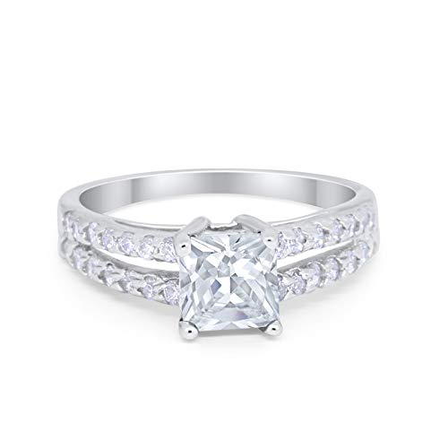 Blue Apple Co. Wedding Engagement Ring Princess Cut Simulated Round CZ 925 Sterling Silver Choose Color