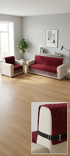 Image of KINGLY Armrest Cover | Anti-Slip Sofa Arm Protector | Washable Arm Cover | Maroon