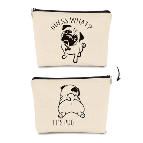 Pug Gift Makeup Bag,Pug Gifts for Pug Lovers,Funny Guess What It's Pug Makeup Bag,Pug gifts for Women Cosmetic Bag Cute Dog Birthday for Teen Girls Daughter Pug Mom Gift