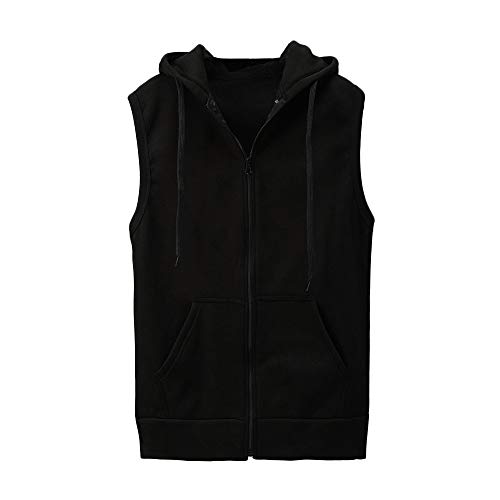 Image of Hooded Vests for Men UK,Men Hooded Fleece Gilet Lightweight Outdoor Sleeveless Vest Jacket with Zip Up Hooded Fluffy Hoodie Sleeveless Solid Color Running Athletic Sports Tank Tops