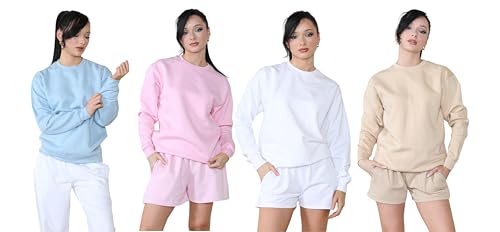 Image of Super Nova Sweatshirts for Women UK | Women's Classic Sweatshirt | Multiple Colors & Sizes | Women's Sweatshirt (UK, Alpha, S, Regular, Regular, 4, White/Sand/Baby Pink/Sky Blue)