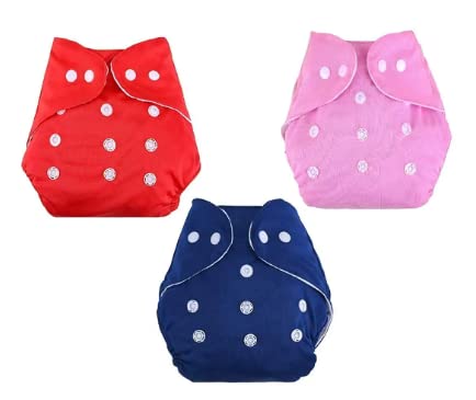 Baby's All in One Washable Reusable Adjustable Cloth Diapers (Assorted Colour) (3 diapers without Insert)-image-37
