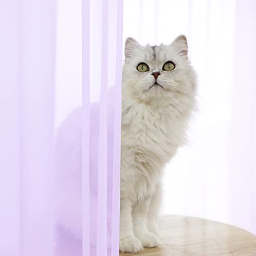 Image of Window Purple Sheer Curtains 72 Inches Long 2 Panels Sheer Curtain Basic Rod Pocket Panel for Bedroom Children Living Room Yard Kitchen (Purple, 52 inch W x 72 inch L | 2 pcs)