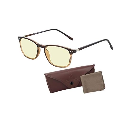 Blue Light Blocking Glasses Women & Men | Anti Eyestrain Headache Blue Light Glasses Gaming Computer Glasses | Yellow Tinted Lenses with Blue Anti Reflective Coating + Cleaning Cloth & Case (Brown)
