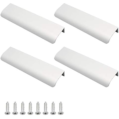 YunBey Aluminum Concealed Handle 4 Pcs 150mm Concealed Tab Pulls Modern Style Finger Edge Pull, for Home Kitchen Door Drawer Cabinet (Silver) Cover