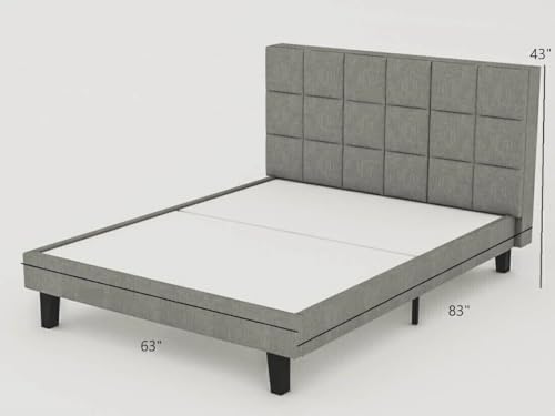 Image of Wooden Modern Upholstered King Size Bed for Bedroom | Wooden Double Bed Without Storage | Platform Cot Upholstered Bed with Upholstery Fabric | Engineered Wood | 6.5 x 6 Ft | Grey