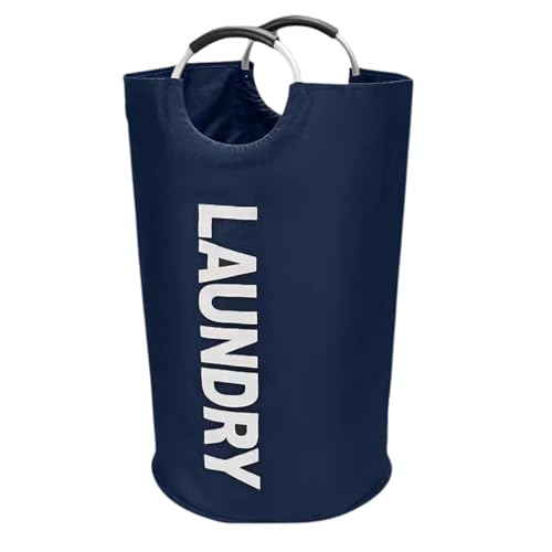 BRARIOS ランドリーバスケット 大容量115L 洗濯かご 折りたたみ 撥水加工 自立式 耐荷重15KG 取っ手付き 家族用 まとめ洗い・コインランドリー対応 (ネイビーブルー)
