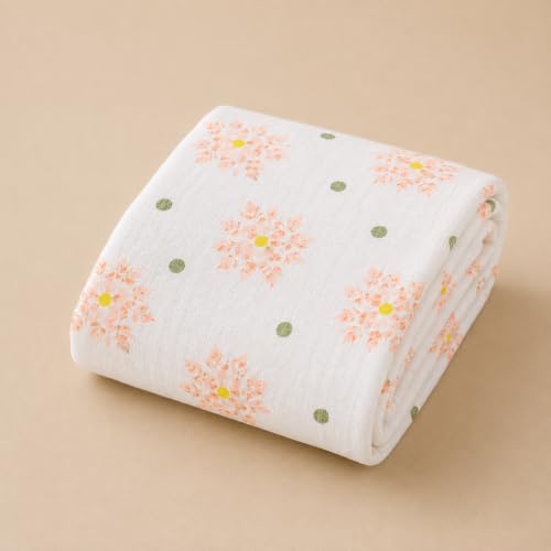 Image of 100% Cotton Muslin Baby Swaddle & Bath Towel, 120 x 120 cm (47 x 47 Inches), Soft & Breathable Newborn Baby Swaddle Wrap, Lightweight Cotton Baby Blanket, 0-18 Months, Leaf Dot + Multi Dot, Set of 2