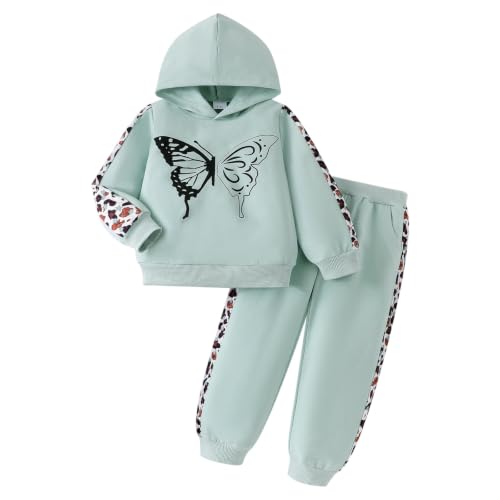Image of Girls Clothes Fall Winter Toddler Outfits Leopard-print Hoodie Sweatshirt + Sweatpants 2 Piece Set 4-12 Years
