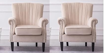 Image of Chair Armchair Single Sofa Chair for Small Apartments, Living Room or Bedroom Chair (Set of 2 Chairs) (Set of 2 Beige)