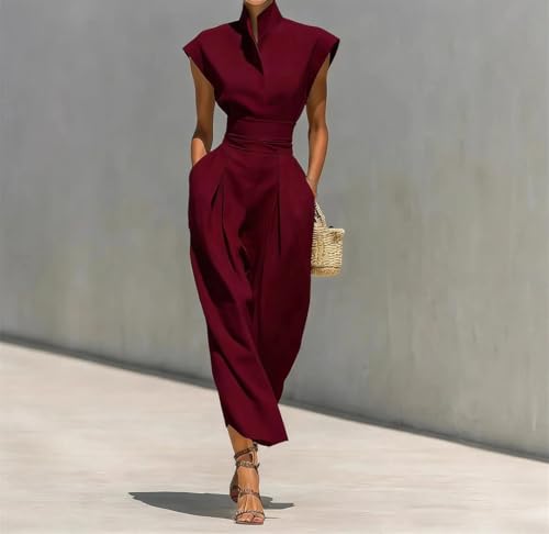 Mono largo casual para mujer con cuello alto y pantalón palazzo 5