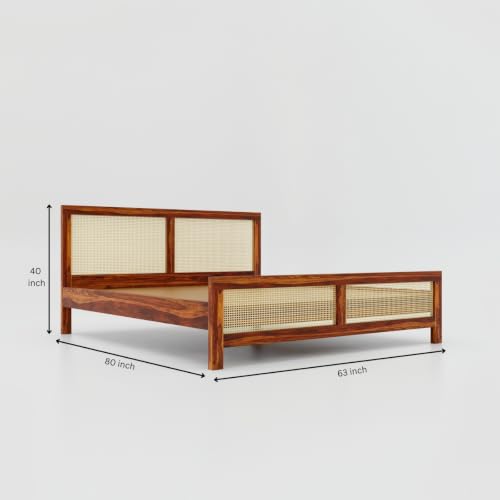 Image of Solid Sheesham Wood Queen Size Bed | Wooden Queen Size Cot Bed Double Bed for Bedroom,Home (Honey)