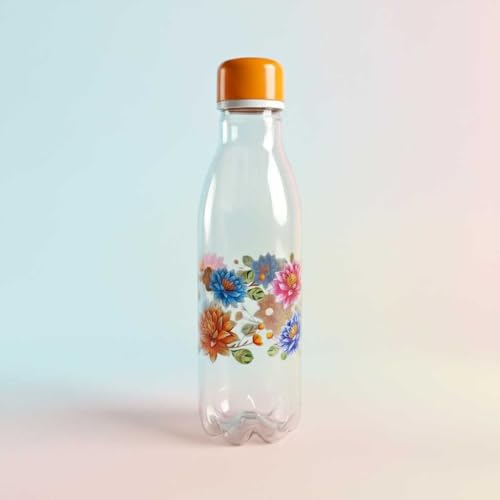 Image of RED WIND Unbreakable 1 Litre Transparent Floral Print Water Bottles | Pack of 3 | Multicolor | Leakproof Screw Cap | BPA-Free | Bottles for Fridge, Gym, Home, Office, School and Travel